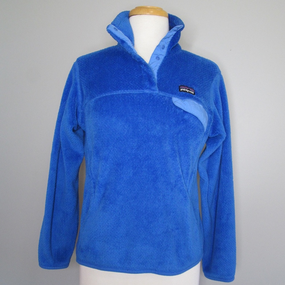Patagonia Royal Blue 100% Polyester Snap Front Fleece Long Sleeve Top